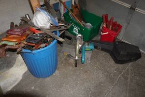 lot 297 image: Large Assortment of Tools - Table and Miter Saw, Hand Saws, Chainsaw Case