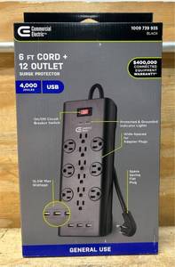 lot 98 image: Commercial Electric 6 FT Cord  12 Outlet