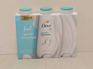 lot 75 image: DOVE SENSITIVE BODY WASH 3PK.