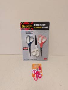 lot 210 image: 3M SCOTCH ULTRA EDGE SCISSORS 3PK & FISKARS 5 KIDS SCISSORS