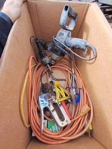 lot 25 image: Miscellaneous Lot (Screws, Extension Cord, Stapler, Craftsman 12 Drill)