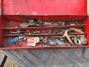 lot 32 image: Proto Metal Tool Storage Box with Miscellaneous items inside