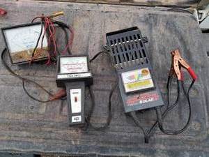 lot 35 image: Lot of Battery Load Testers, Jumper Cables, Tach Dwell, Volt Meter