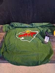 lot 93 image: MN Wild Kaprizov Youth Shirt Size Small, UA Curry Shoes Size 6Y, Dog Life Vest, Intex Pool Filters