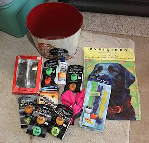 lot 0057 image: Puppy Lot - Bunch of Misc Pet Items with Trash Can