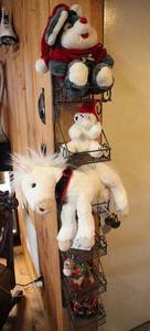 lot 0066 image: Christmas - Metal Wall Hanging Shelf With Holiday Contents