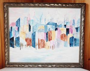 lot 0077 image: Joy Rhoden Original Oil on Canvas - LeaFLess Winter City - Local MN Artist