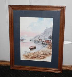 lot 0081 image: Carl Martin - Watercolor Print - View From The Beach - Framed