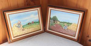 lot 0083 image: Kelly Hulke - Pair of Original Oil on Board Paintings - Framed and Signed - Local MN Artist