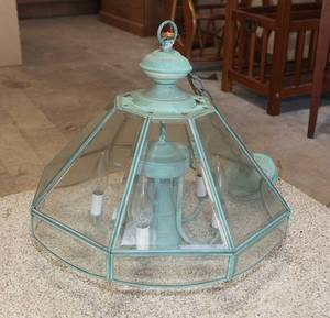 lot 0104 image: Metal and Glass Chandelier - Copper Patina Motif