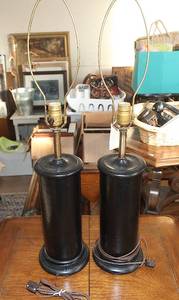lot 0105 image: Matching Pair of Cylindrical Tower Table Lamps - Black