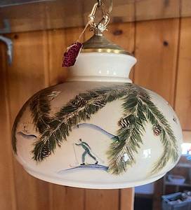 lot 0309 image: Beautiful Artist Signed Hanging Swag Light Fixture - J Thomas 98
