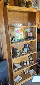 lot 0311 image: Beautiful MCM Tall Boy Blond Wood Display Case