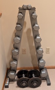 lot 119 image: LL - Parr Body Dumbbell Set with Rack and Weight Plates