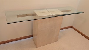 lot 159 image: LL - Glass and Stone Modern Console Table with Metal Accents