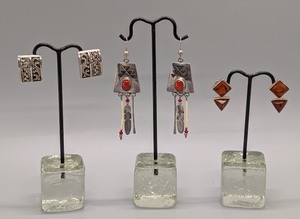 lot 161 image: K - Set of 3 Sterling Silver Earrings with Intricate Designs and Stone Inlays