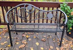 lot 168 image: FY - Decorative Black Metal Outdoor Bench with Circular Design
