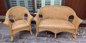 lot 170 image: BY - Wicker Patio Set with Armchair and 51 Inch Bench