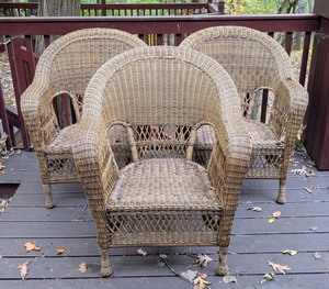 lot 171 image: BY - Set of 3 Wicker Armchairs for Patio or Sunroom