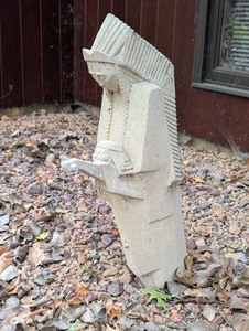 lot 172 image: BY - Carved Stone Sculpture of Native American Figure with Child Motif