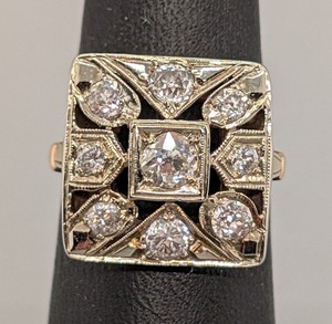 lot 178 image: K - 14k Yellow Gold Art Deco Diamond Ring Size 6