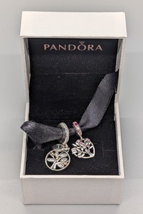 lot 180 image: K - Pair of Pandora Sterling Silver Charms with Crystal Accents