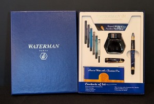 lot 267 image: LR - Waterman Fountain Pen Writing Set with Ink Bottle and Cartridges