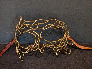 lot 282 image: LR - Handcrafted Dragon-Themed Metal Eye Mask with Leather Ties