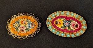 lot 283 image: K - Pair of Vintage Micro Mosaic Floral Brooches