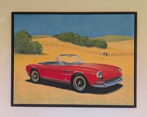 lot 290 image: G - Large Framed Painting by W. F. Andersen Red Convertible Landscape
