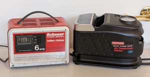 lot 300 image: G - Schauer 6 Amp Battery Charger and Craftsman Air Compressor Inflator
