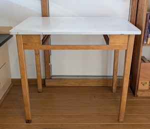 lot 306 image: G - Enamel Top Wood Table Missing Drawer