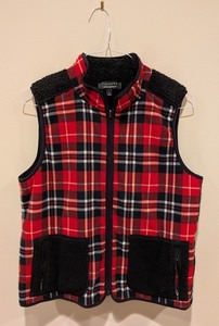 lot 315 image: C - Talbots Womens Size Large Red Plaid Fleece Zip Vest