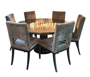 lot 1R image: DR - Stylish Round Dining Table with Pedestal Base and 6 Upholstered Chairs