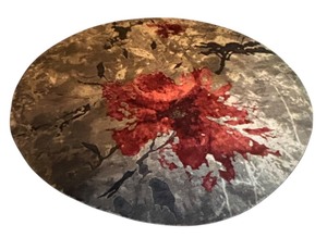 lot 4R image: DR - Round Multi Grey Rug with Abstract Red and Grey Design