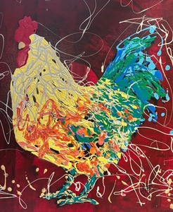 K - Original "Chuck the Rooster" Textured Painting by Jeff