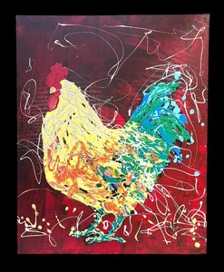 lot 5R image: K - Original Chuck the Rooster Textured Painting by Jeff