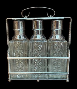 lot 24R image: DR - Vintage Crystal Decanter Set with Metal Caddy