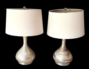 lot 26R image: K - Pair of Silver Speckled Table Lamps