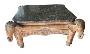 lot 29R image: K - Vintage Marble Top Coffee Table with Elephant Carved Legs