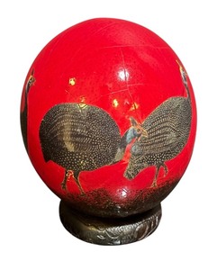 lot 85R image: K - Hand Painted Ostrich Egg Decor with Guinea Fowl Design