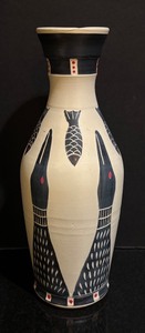 lot 90R image: DR - Vase with Fish and Bird Motif by Clay Phoenix