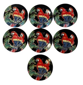 lot 92R image: DR - Set of 7 Fitz & Floyd Jungle Parrot Porcelain Plates