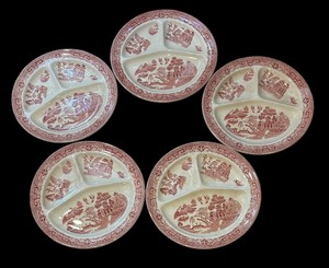 lot 95R image: DR - Set of 5 Vintage Societe Ceramique Willow Maesteicht Divided Plates Made in Holland