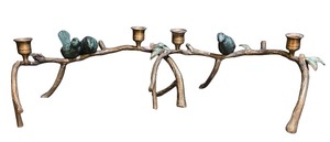 lot 105R image: DR - Pair of Bronze Tone Branch Candleholders with Bird Accents