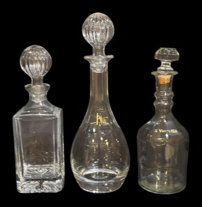 lot 110R image: DR - Set of 3 Crystal and Glass Decanters