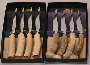 lot 249K image: K - Set of 8 Sheffield England Stag Antler and Bone Handle Steak Knives in Original Boxes