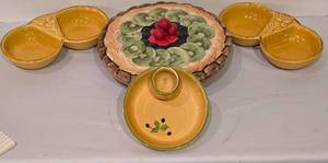 lot 263K image: K - Ceramic Covered Pie Plate, Divided Dishes, and Bread & Olive Dish Collection