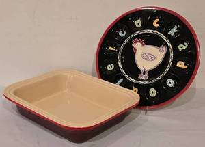 lot 265K image: K - Becky Denny 12 Deviled Egg Tray and Le Creuset 10.75 x 13 Stoneware Baker
