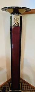 lot 7C image: LR - Art Deco Style Tall Floor Lamp with Brass Sphinx Ornament and Wood Column, 6 Foot